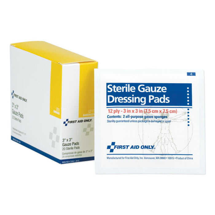 Gauze Dressing Pads, 3" x 3", 10/Box