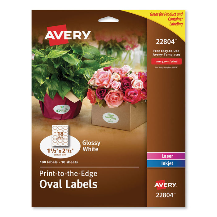 Oval Labels w/ Sure Feed & Easy Peel, 1 1/2 x 2 1/2, Glossy White, 180/Pack