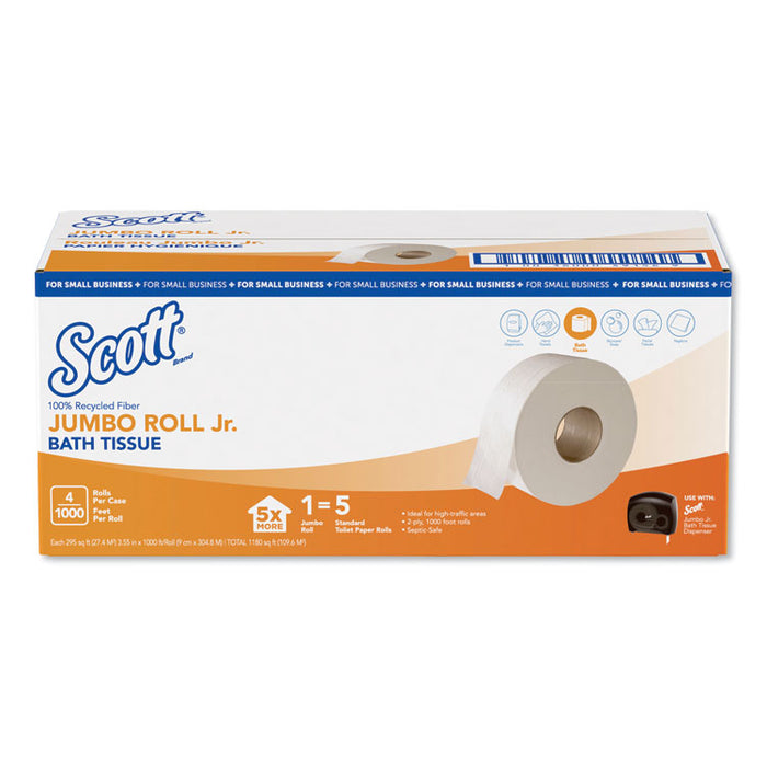 Essential 100% Recycled Fiber JRT Bathroom Tissue, Septic Safe, 2-Ply, White, 3.55" x 1,000 ft, 4 Rolls/Carton