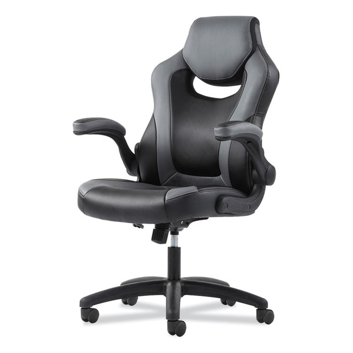 9-One-One High-Back Racing Style Chair with Flip-Up Arms, Supports up to 225 lbs., Black Seat/Gray Back, Black Base