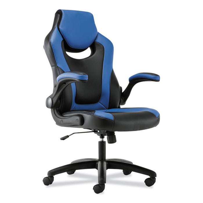 9-Thirteen High-Back Racing Style Chair with Flip-Up Arms, Supports up to 225 lbs., Black Seat/Blue Back, Black Base