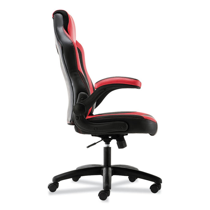 9-Twelve High-Back Racing Style Chair with Flip-Up Arms, Supports up to 225 lbs., Black Seat/Red Back, Black Base