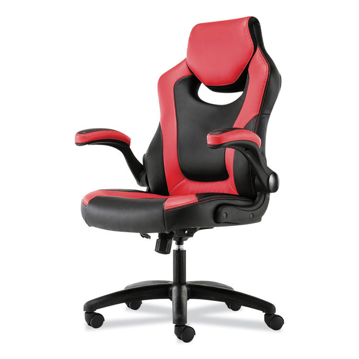 9-Twelve High-Back Racing Style Chair with Flip-Up Arms, Supports up to 225 lbs., Black Seat/Red Back, Black Base
