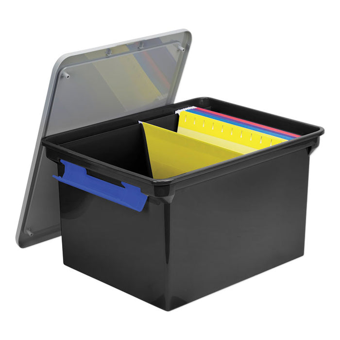 Portable File Tote with Locking Handles, Letter/Legal Files, 18.5" x 14.25" x 10.88", Black/Silver