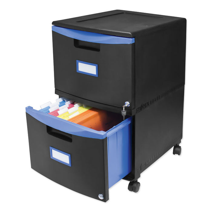 Two-Drawer Mobile Filing Cabinet, 2 Legal/Letter-Size File Drawers, Black/Blue, 14.75" x 18.25" x 26"