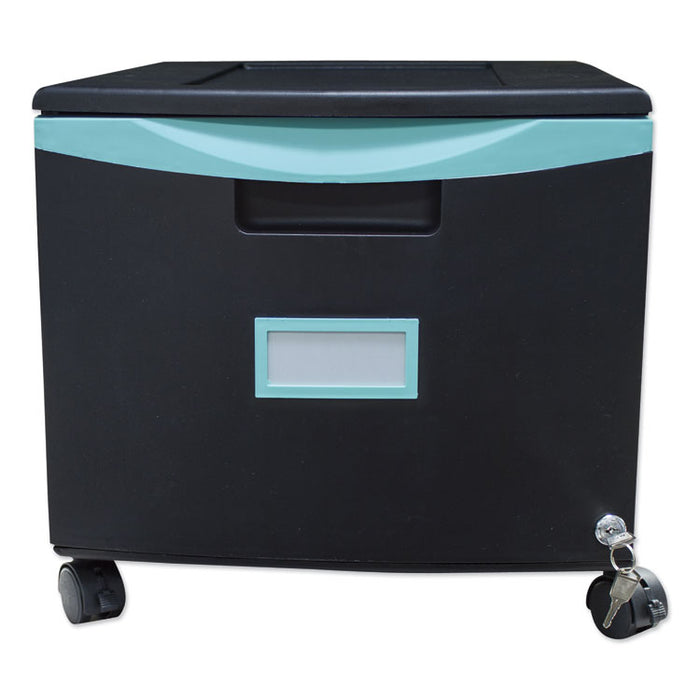 Single-Drawer Mobile Filing Cabinet, 1 Legal/Letter-Size File Drawer, Black/Teal, 14.75" x 18.25" x 12.75"