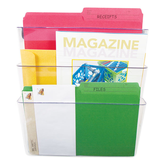 Wall File, Letter, 13 x 14, Three Pocket, Clear