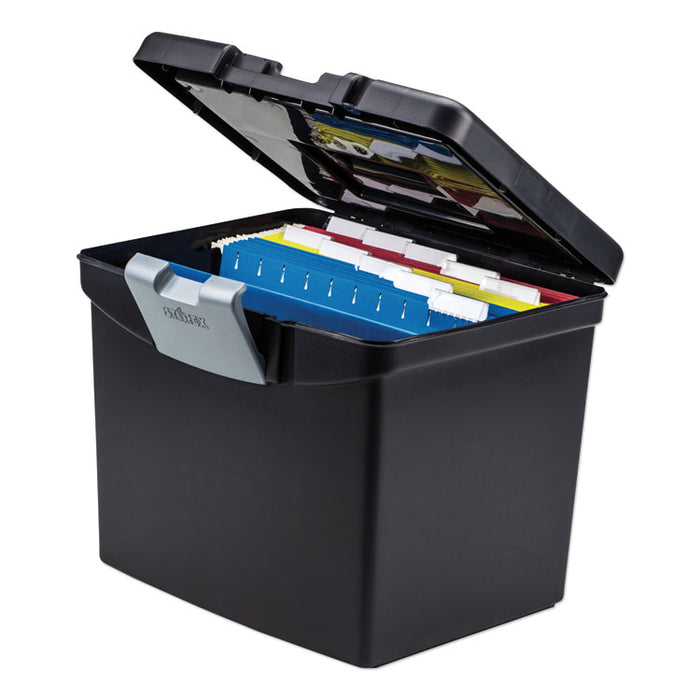 Portable File Box with Large Organizer Lid, Letter Files, 13.25" x 10.88" x 11", Black