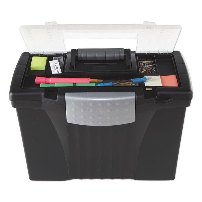 Portable Letter/Legal Filebox with Organizer Lid, Letter/Legal Files, 14.5" x 10.5" x 12", Black