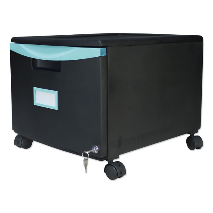 Single-Drawer Mobile Filing Cabinet, 1 Legal/Letter-Size File Drawer, Black/Teal, 14.75" x 18.25" x 12.75"
