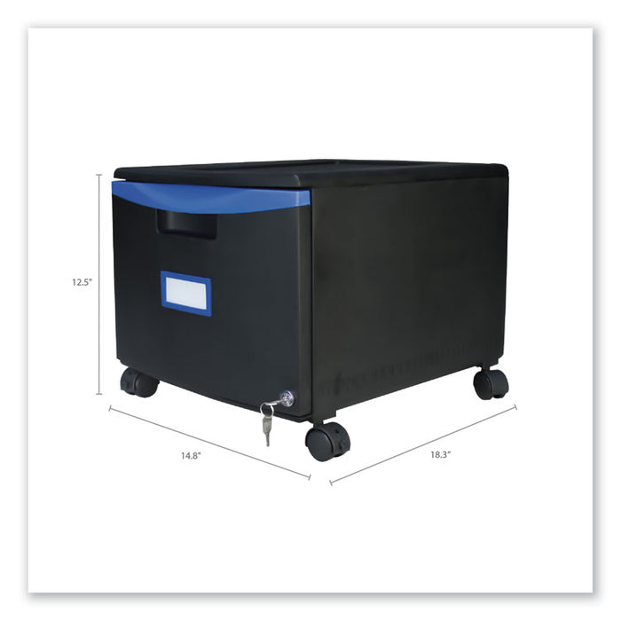 Single-Drawer Mobile Filing Cabinet, 1 Legal/Letter-Size File Drawer, Black/Blue, 14.75" x 18.25" x 12.75"