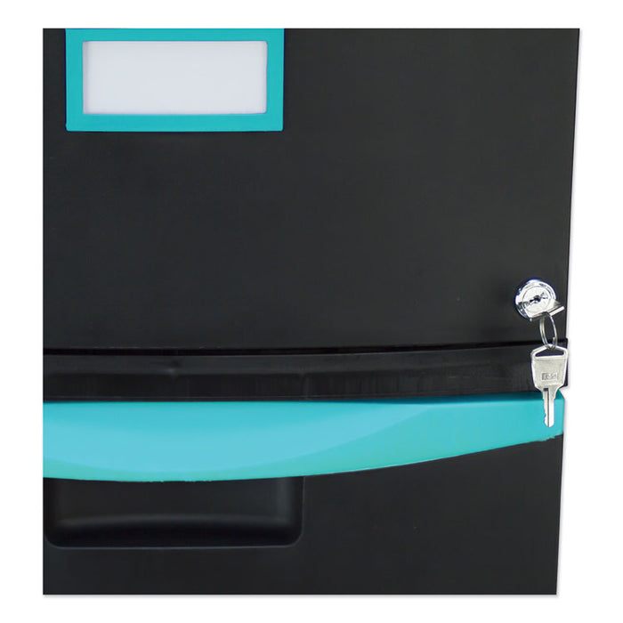 Single-Drawer Mobile Filing Cabinet, 1 Legal/Letter-Size File Drawer, Black/Teal, 14.75" x 18.25" x 12.75"