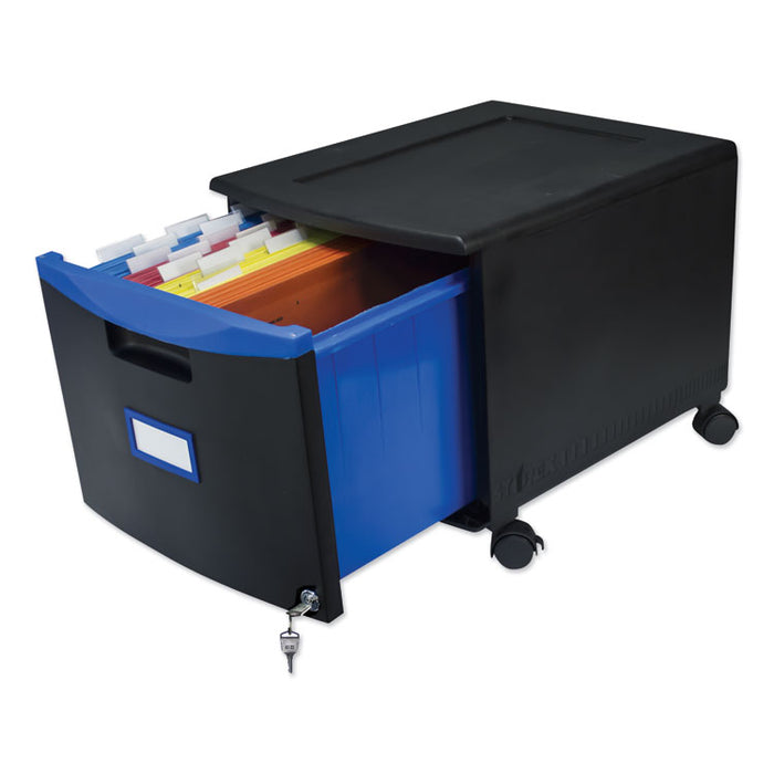 Single-Drawer Mobile Filing Cabinet, 1 Legal/Letter-Size File Drawer, Black/Blue, 14.75" x 18.25" x 12.75"