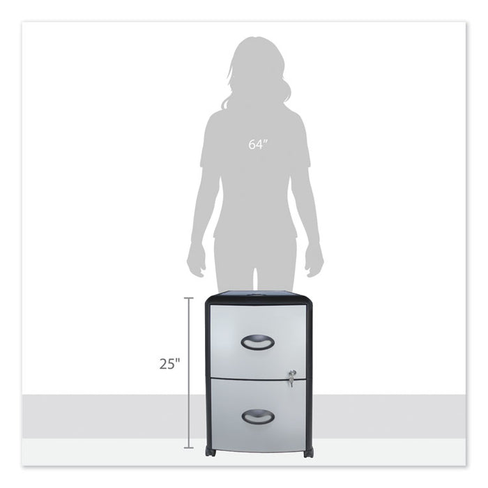 Two-Drawer Mobile Filing Cabinet with Metal Siding, 19w x 15d x 23h, Silver/Black