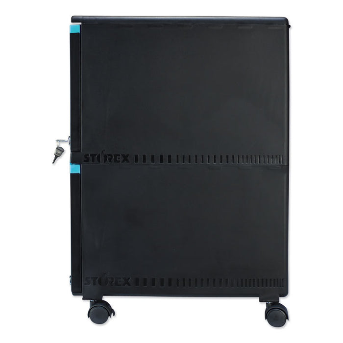 Two-Drawer Mobile Filing Cabinet, 2 Legal/Letter-Size File Drawers, Black/Teal, 14.75" x 18.25" x 26"