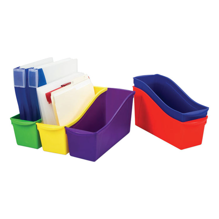Interlocking Book Bins with Clear Label Pouches, 4.75" x 12.63" x 7", Assorted Colors, 5/Pack