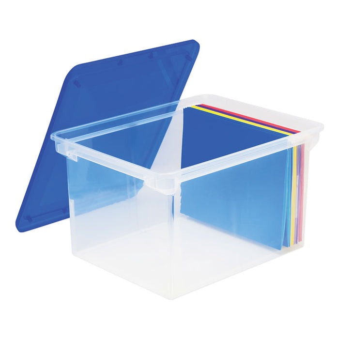 Plastic File Tote, Letter/Legal Files, 18.5" x 14.25" x 10.88", Clear/Blue