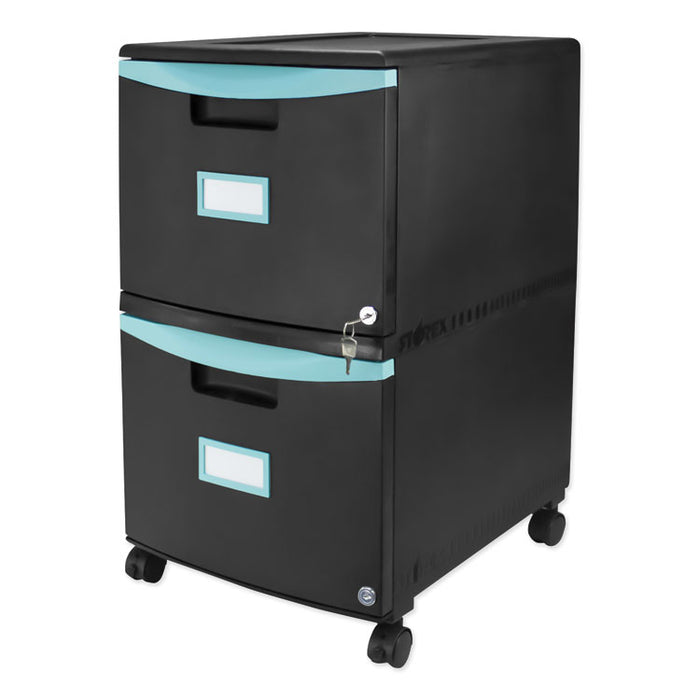 Two-Drawer Mobile Filing Cabinet, 2 Legal/Letter-Size File Drawers, Black/Teal, 14.75" x 18.25" x 26"