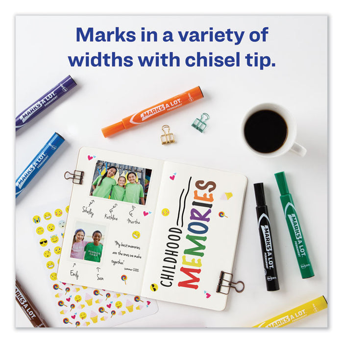 MARKS A LOT Large Desk-Style Permanent Marker, Broad Chisel Tip, Assorted Colors, 12/Set (24800)