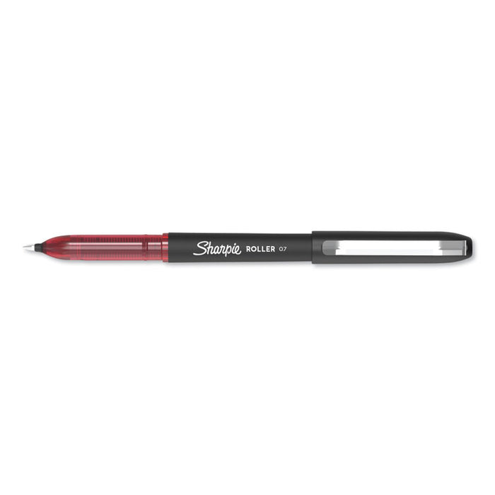 Professional Design Roller Ball Pen, Stick, Medium 0.7 mm, Red Ink, Black Barrel, Dozen