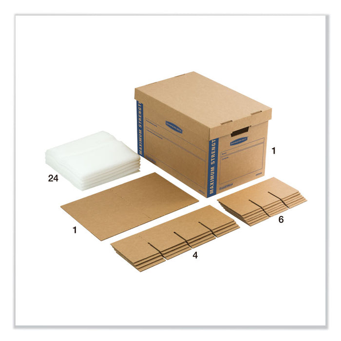 SmoothMove Kitchen Moving Kit with Dividers + Foam, Half Slotted Container (HSC), Medium, 12.25" x 18.5" x 12", Brown/Blue
