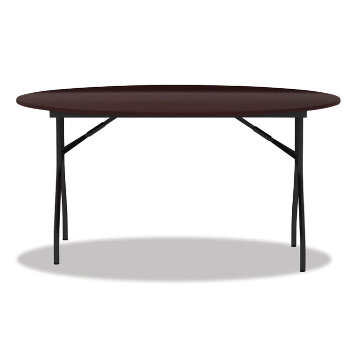 Round Wood Folding Table, 59 dia x 29.13h, Mahogany