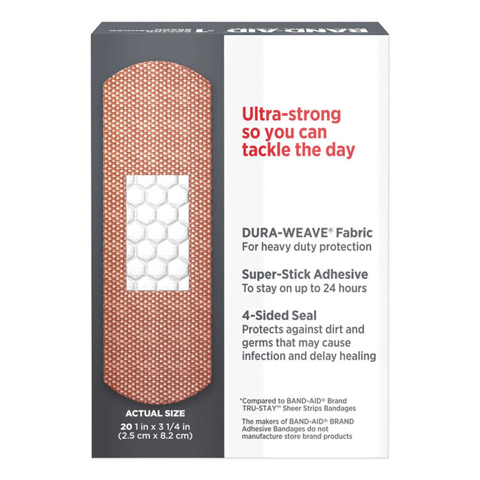 Flexible Fabric Adhesive Tough Strip Bandages, 1 x 4, 20/Box