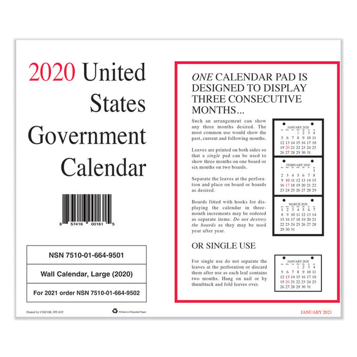 7530016649501 Monthly Wall Calendar, 9 x 11, 2020, 10/Pack