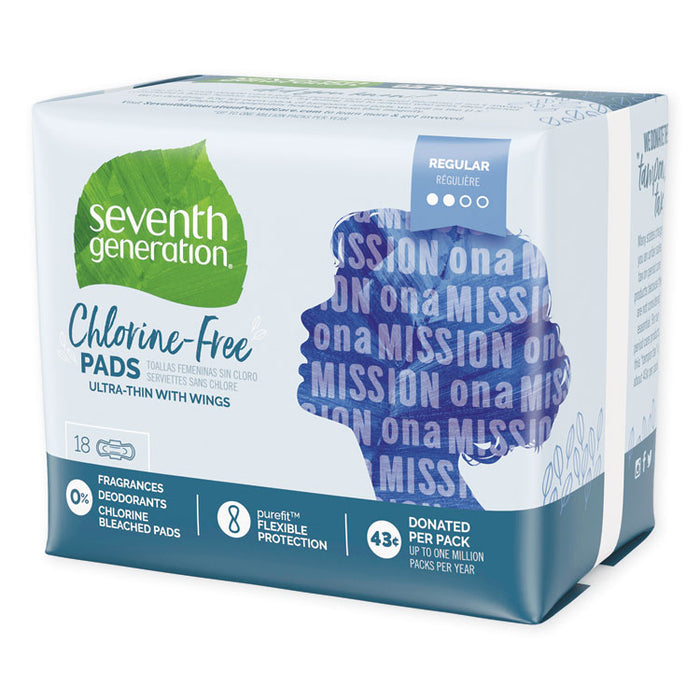 Chlorine-Free Ultra Thin Pads with Wings, Regular, 18/Pack, 6 Packs/Carton