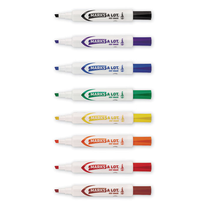 MARKS A LOT Desk-Style Dry Erase Marker, Broad Chisel Tip, Assorted Colors, 8/Set