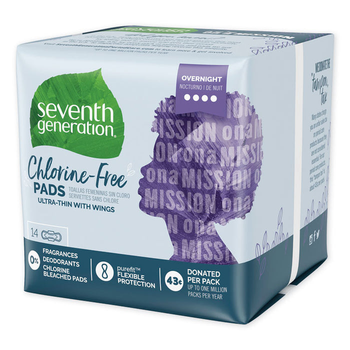 Chlorine-Free Ultra Thin Pads with Wings, Overnight, 14/Pack, 6 Packs/Carton