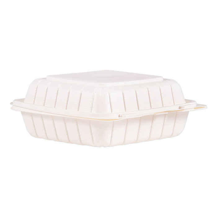 Hinged Lid Containers, Single Compartment, 8.3 x 8 x 3, White, Plastic, 150/Carton