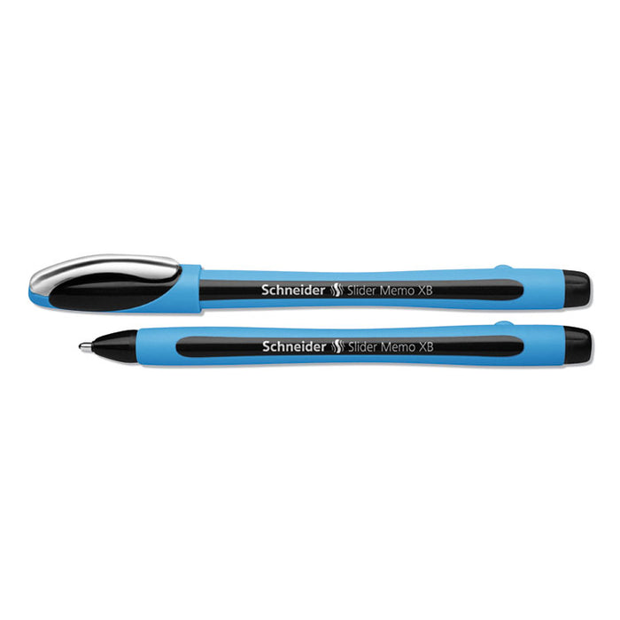 Schneider Slider Memo XB Stick Ballpoint Pen, 1.4 mm, Black Ink, Blue/Black Barrel, 10/Box
