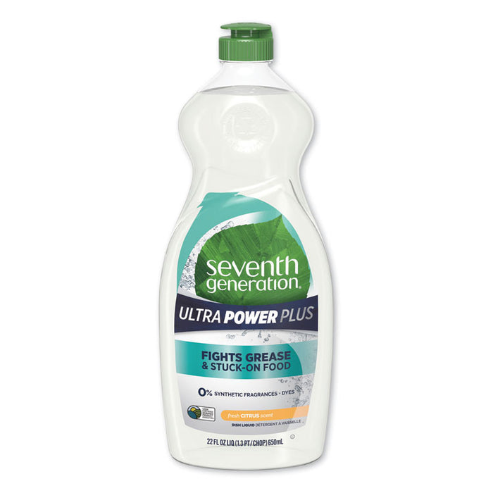 Natural Dishwashing Liquid, Ultra Power Plus, Fresh Citrus, 22 oz Bottle, 12/CT
