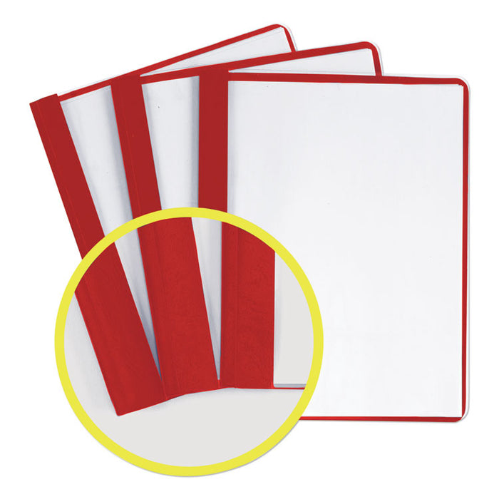 Durable Clear Front Report Cover, Prong Fastener, 0.13" Capacity, 8.5 x 11, Clear/Red, 25/Box