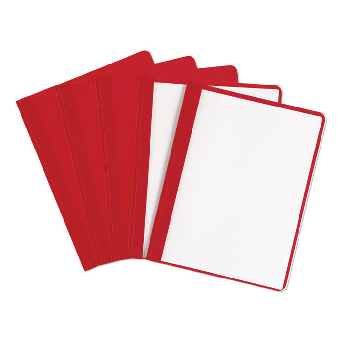 Durable Clear Front Report Cover, Prong Fastener, 0.13" Capacity, 8.5 x 11, Clear/Red, 25/Box