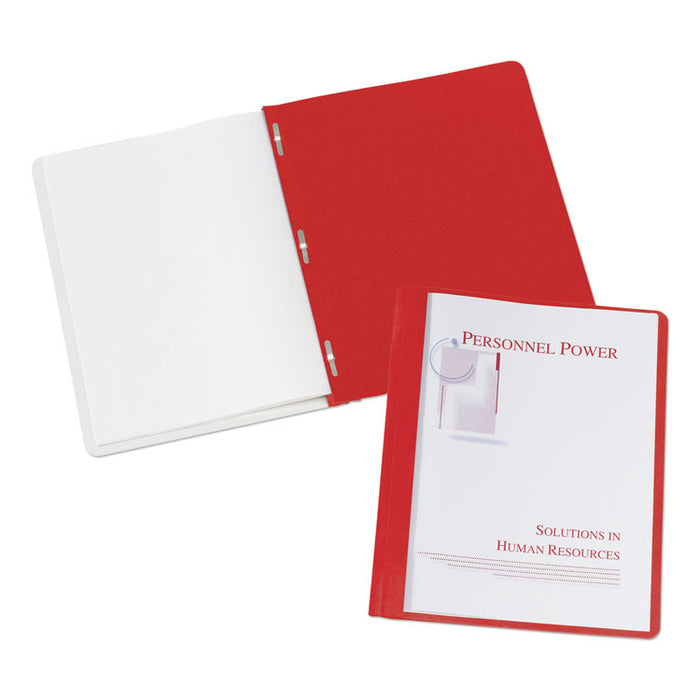 Durable Clear Front Report Cover, Prong Fastener, 0.13" Capacity, 8.5 x 11, Clear/Red, 25/Box