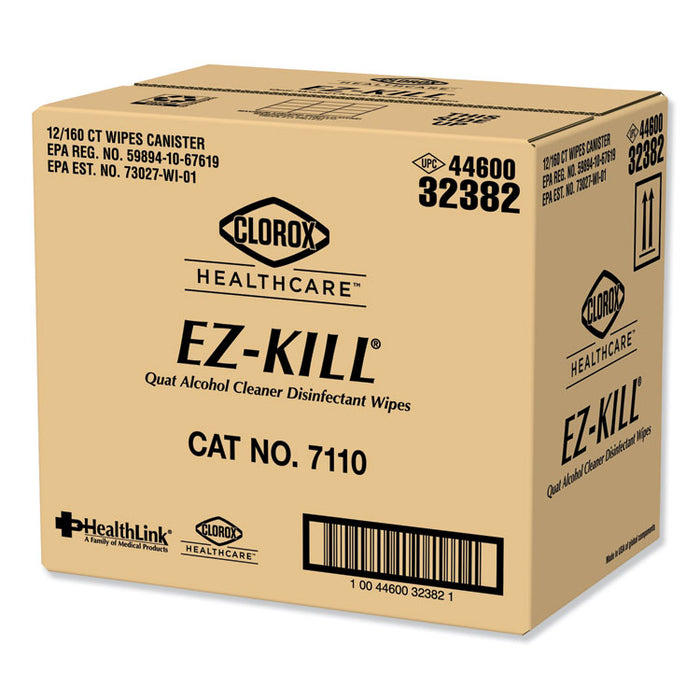 EZ-Kill Quat Alcohol Cleaner Disinfectant Wipes, 6 x 6.75, 160/Canister, 12 Canisters/Carton