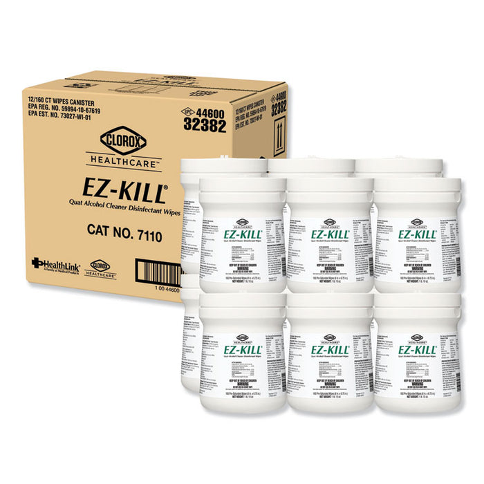 EZ-Kill Quat Alcohol Cleaner Disinfectant Wipes, 6 x 6.75, 160/Canister, 12 Canisters/Carton