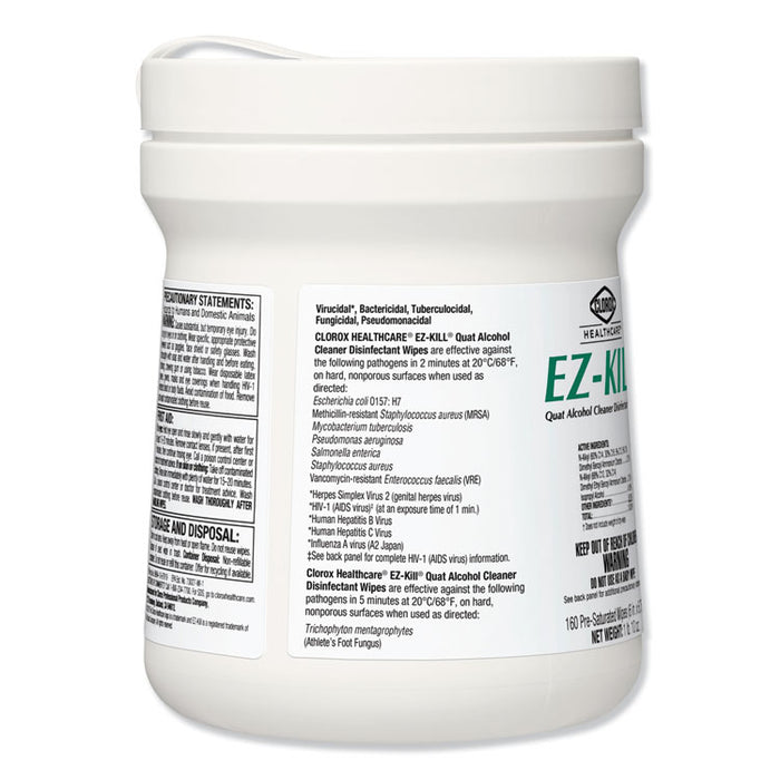 EZ-Kill Quat Alcohol Cleaner Disinfectant Wipes, 6 x 6.75, 160/Canister, 12 Canisters/Carton