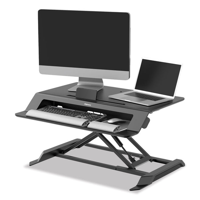 Lotus LT Sit-Stand Workstation, 34.38" x 28.38" x 7.62", Black