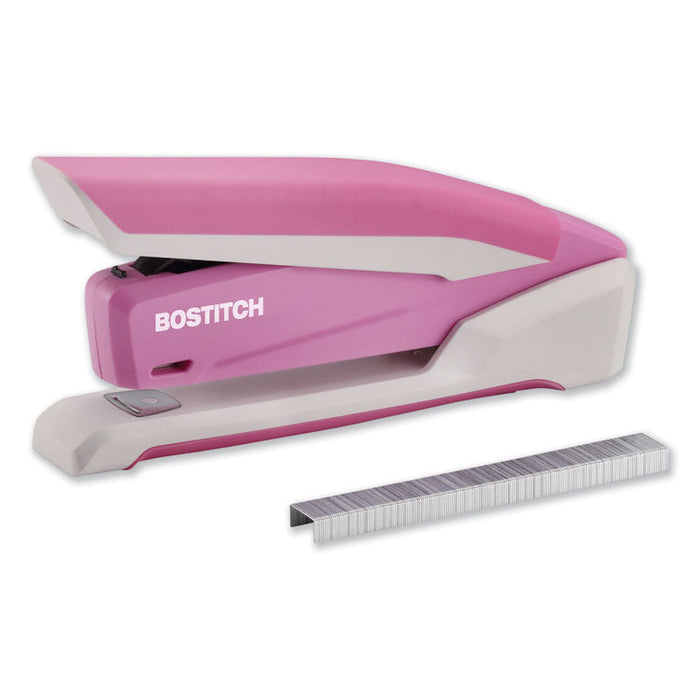 InCourage Spring-Powered Desktop Stapler, 20-Sheet Capacity, Pink/White
