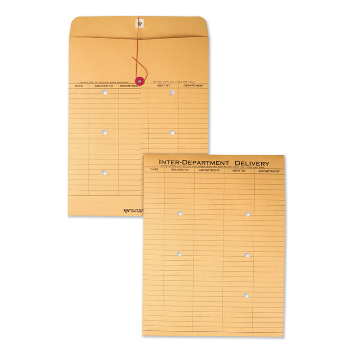 Brown Kraft String & Button Interoffice Envelope, #97, Two-Sided Five-Column Format, 10 x 13, Brown Kraft, 100/Carton