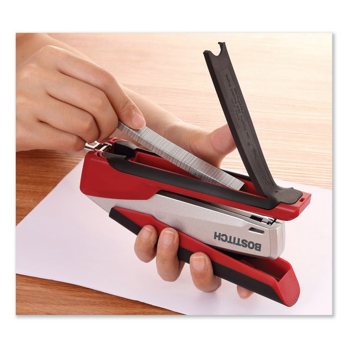 InPower Spring-Powered Premium Desktop Stapler, 28-Sheet Capacity, Red/Silver
