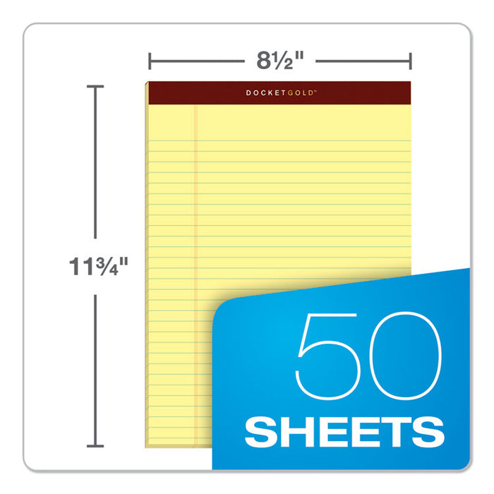 Docket Gold Ruled Perforated Pads, Wide/Legal Rule, 50 Canary-Yellow 8.5 x 11.75 Sheets, 12/Pack