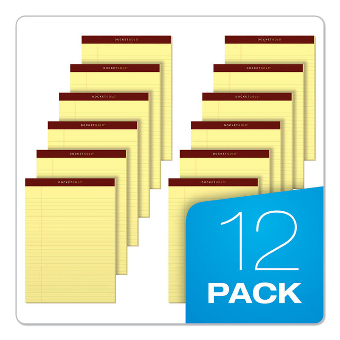 Docket Gold Ruled Perforated Pads, Wide/Legal Rule, 50 Canary-Yellow 8.5 x 11.75 Sheets, 12/Pack