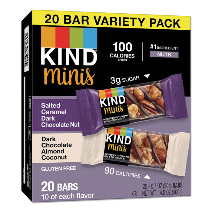 Minis, Salted Caramel and Dark Chocolate Nut/Dark Chocolate Almond and Coconut, 0.7 oz, 20/Pack