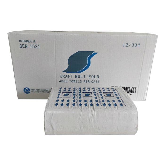 Multi-Fold Paper Towels, 1-Ply, Brown, 334 Towels/Pack, 12 Packs/Carton