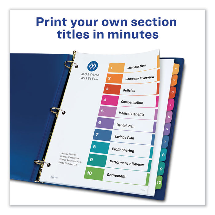 Customizable TOC Ready Index Multicolor Dividers, 10-Tab, Letter, 6 Sets