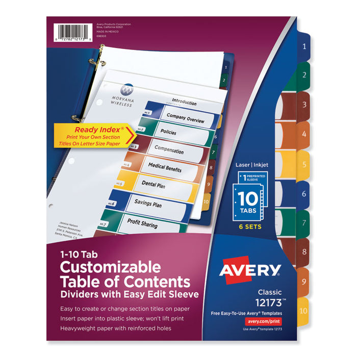 Ready Index Customizable Table of Contents, Asst Dividers, 10-Tab, Ltr, 6 Sets